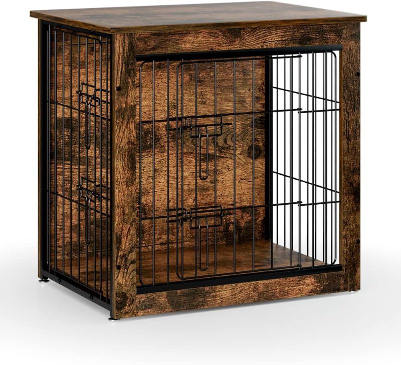 Photo 1 of APPOLYN Dog Crate Furniture with Cushion, Side End Table, Dog Crate with Two Doors, Wooden Indoor Dog Kennels Crates for Samll Dogs Up to 30lb, 27.2"x20.2"x23.6", Vintage