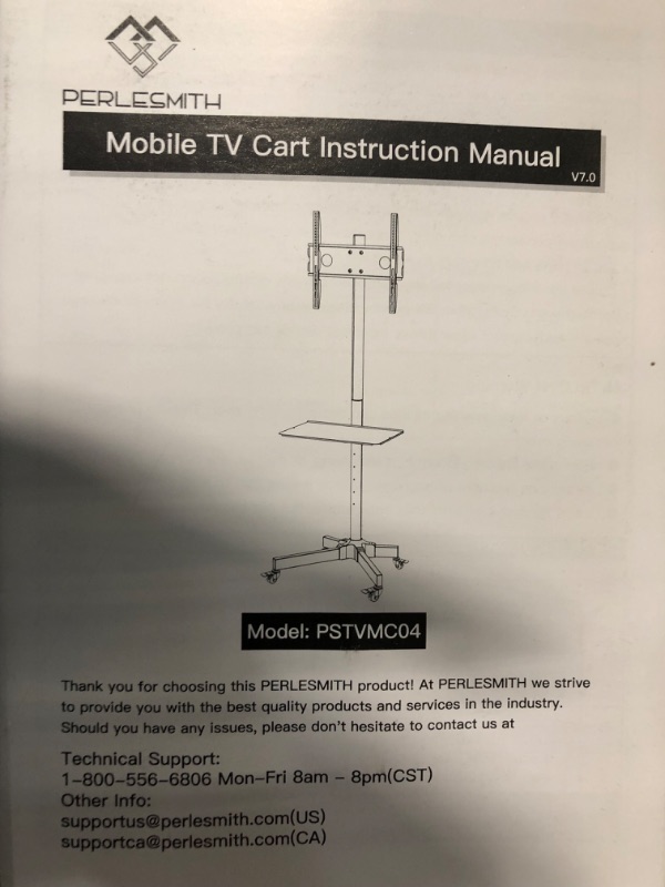 Photo 3 of PERLESMITH Mobile TV Cart with Wheels for 23-60 Inch LCD LED OLED Flat Curved Screen Outdoor TVs Height Adjustable Shelf Floor Stand Holds up to 55lbs Monitor TV Holder with Tray Max VESA 400x400mm black