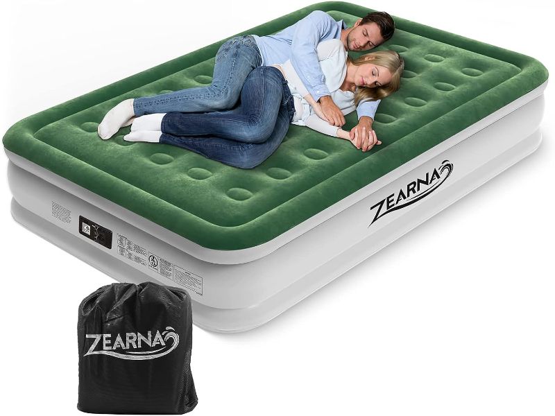 Photo 1 of Zearna Queen Air Mattress with Built-in Pump for Home, Camping & Guests - 16'' Queen Size Inflatable Airbed Double High Adjustable Blow Up Mattress, Durable Portable Waterproof