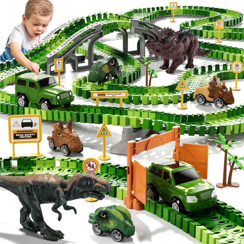 Photo 1 of iHaHa Dinosaur Toys Race Car Track 169 Pieces Ages 3+, Dinosaur Toys Toys 3-5?6 PCS Dino Car?2 Dino and Flexable Race Track Create A Dinosaur Road Toys for 3 4 5 6 Year Old Boys