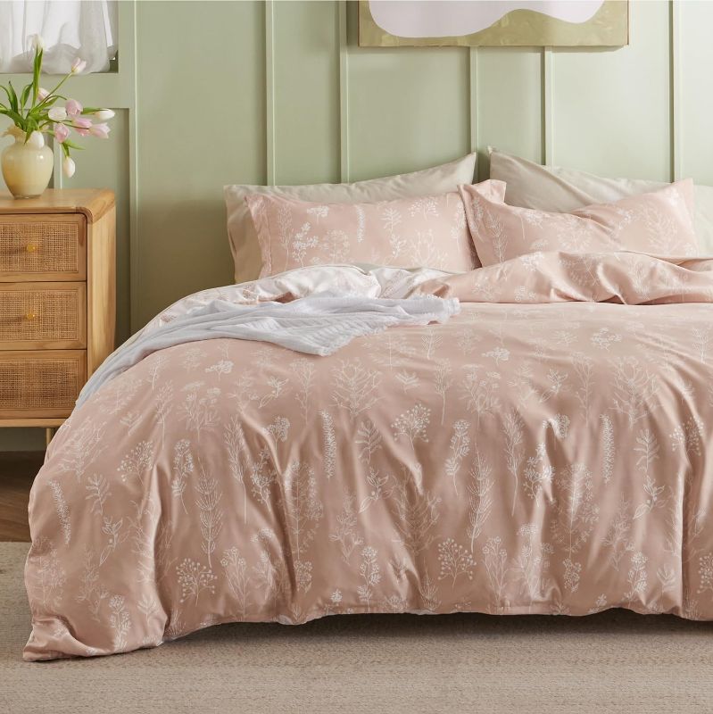 Photo 1 of Bedsure Duvet Cover Queen Size - Cute Reversible Floral Duvet Cover Set with Zipper Closure, Pink Bedding Set, 3 Pieces, 1 Duvet Cover 90"x90" with 8 Corner Ties and 2 Pillow Shams 20"x26"