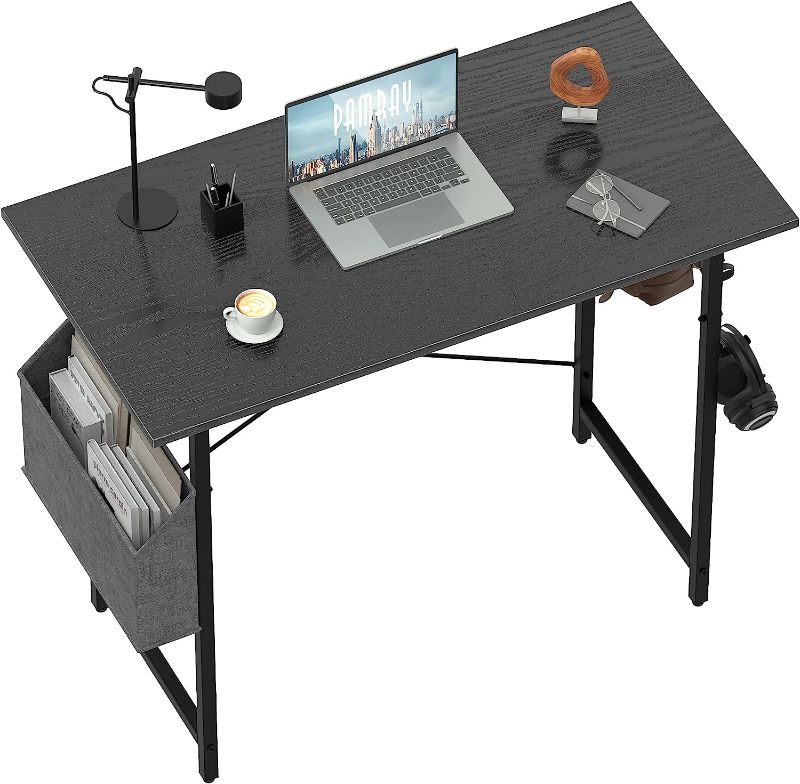 Photo 1 of Pamray 32 Inch Computer Desk for Small Spaces with Storage Bag, Home Office Work Desk with Headphone Hook, Small Office Desk Study Writing Table