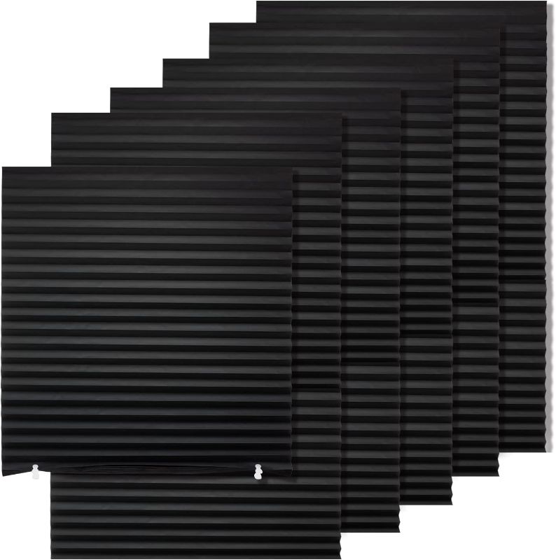 Photo 1 of 14 Pack Temporary Blackout Paper Shades for Windows, Paper Pleated Blinds with Adhesive, No Tools No Drilling Free Cut Size Paper Room Darkening Shades(Black, 36" W x 72" H)