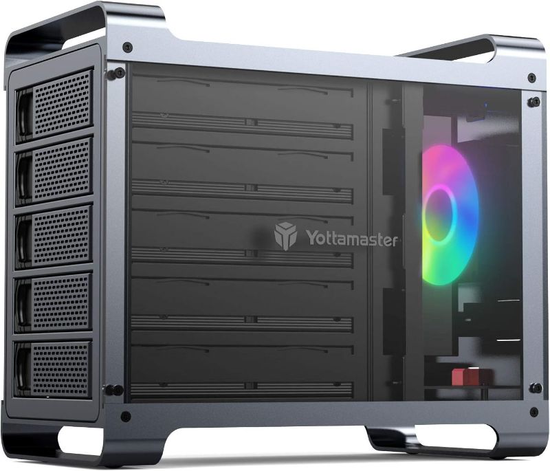 Photo 1 of Yottamaster 5 Bay Hard Drive Enclosure, Aluminum Alloy 2.5"& 3.5" SATA HDD/SSD External HDD SSD Storage Enclosure with 80mm RGB Silent Fan, Supports 5X18TB Capacity for PC DIY Experts & Gamers [DF5U3] 5 Bay USB 3.0