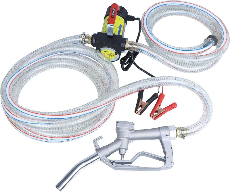 Photo 1 of 12 Volt Fuel Transfer Pump Kit, Diesel Transfer Pump with Nozzle & Hose for Diesel, Kerosene, Transformer, Machine Oil,12GPM Electric Self-Priming DC 12V Set