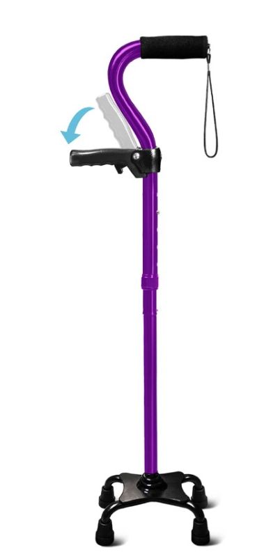 Photo 1 of Adjustable Walking Cane for Men & Women with 4-Pronged Base for Extra Stability - Foldable Cane for Seniors with Foam Padded Offset Handle for Soft Grip & a Second Handle for Standing