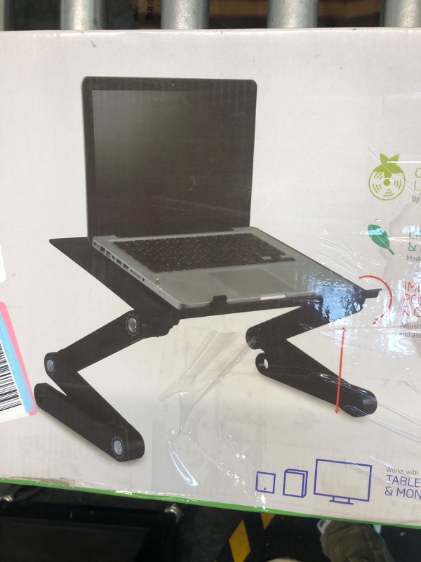 Photo 3 of WorkEZ PROFESSIONAL Ergonomic Aluminum Laptop Cooling Stand Lap Desk Tray for Bed Couch. Foldable adjustable height angle tilt notebook computer riser folding desktop holder portable, Black