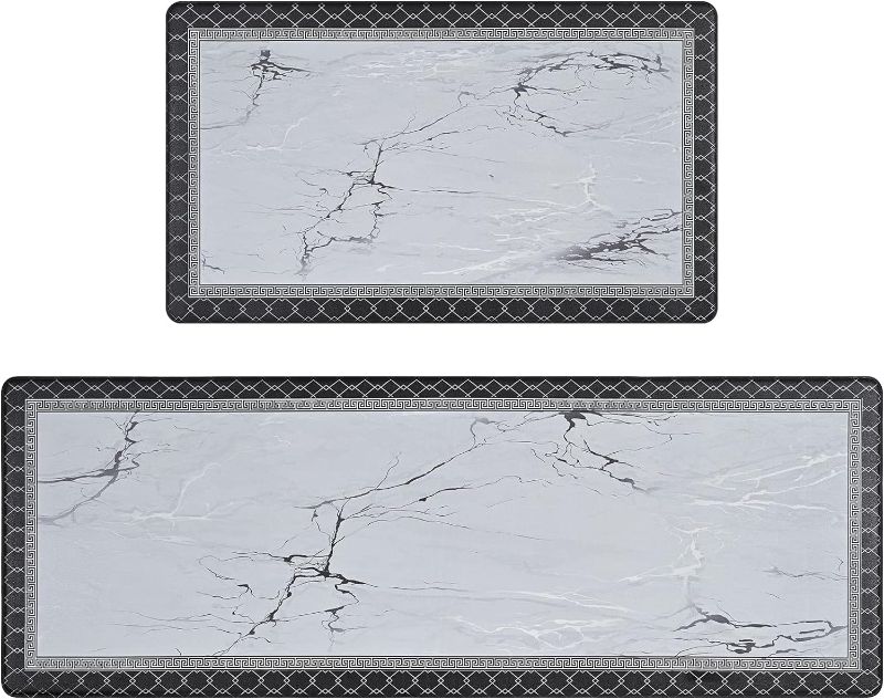 Photo 1 of Alishomtll 2 PCS Kitchen Rugs and Mats, Marble Kitchen Mats for Floor, Anti-Fatigue Kitchen Rugs, Non-Slide Geometric Marble Kitchen Mats for Floor Kitchen Laundry Office (17.3"x29"+17.3"x47")