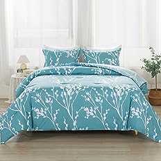 Photo 1 of Andency Aqua Blue Branches Comforter Set Full Size (79x90 Inch) - Reversible Flower Plum Blossom Bed Set 3 Pieces Bed in a Bag Soft Lightweight Microfiber Comforter Bedding Set
