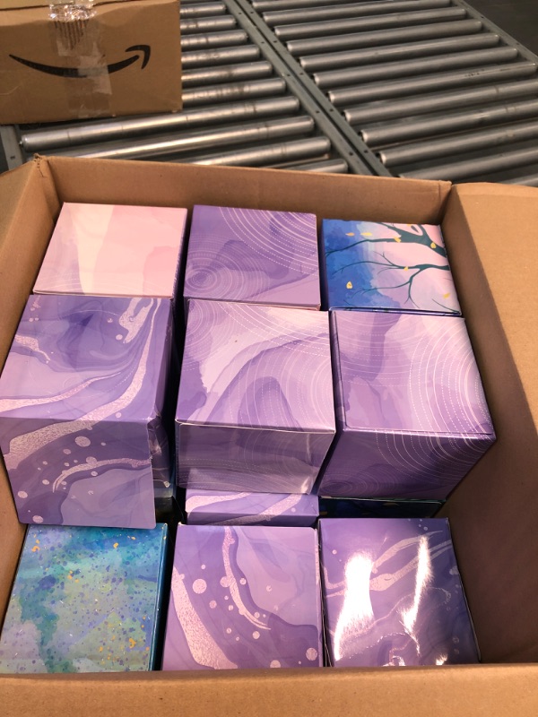 Photo 3 of Marsui 15 Packs 1280 Sheets Tissues Cube Box Facial Tissue Soft Tissues 4 Designs in Purple Individual Tissues 80 Sheet Per Box 2 Ply Household Box Tissues for Bathroom Office Dinner (Watercolor)