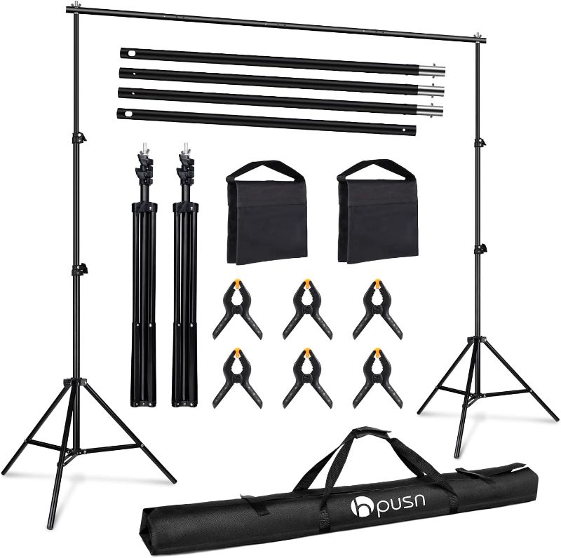 Photo 1 of HPUSN T-Shape Backdrop Stand Kit 8.5x5ft: Adjustable Portable Photo Backdrop Stand with 4 Spring Clamps & Sandbag for Parties, Birthdays and Photographic Studio Video