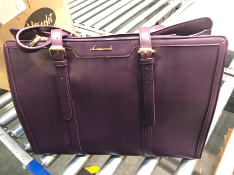 Photo 3 of LOVEVOOK 15.6 Inch Laptop Bag for women, Large Waterproof PU Leather Work Briefcase with USB Charging Port Casual Computer Shoulder Bag Messenger, Fashion Business Office Tote Handbag Purse, Purple Deep Plum 15.6 Inch