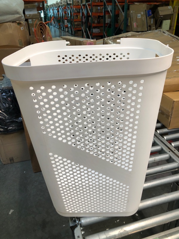 Photo 1 of 60 Liter White Perforated Plastic Laundry Hamper Dirty Clothes Storage