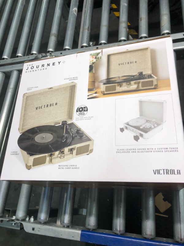 Photo 2 of Victrola Journey+ Signature Turntable Record Player - 33-1/3, 45 & 78 RPM Suitcase Vinyl Record Player, Bluetooth Connectivity & Built-in Speakers, Stereo RCA Output, Linen Finish, Cream