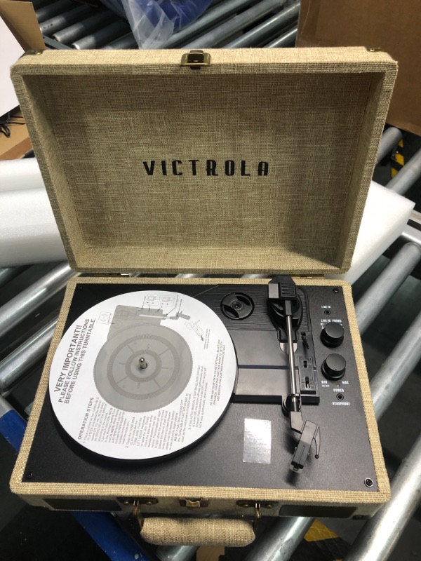 Photo 3 of Victrola Journey+ Signature Turntable Record Player - 33-1/3, 45 & 78 RPM Suitcase Vinyl Record Player, Bluetooth Connectivity & Built-in Speakers, Stereo RCA Output, Linen Finish, Cream