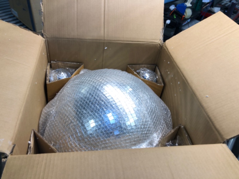 Photo 3 of Outus 9 Pcs 16 inch Large Disco Balls Ornaments, 16", 12", 4" Hanging Disco Ball Decor, Silver Disco Balls Decoration Reflective Mirror Disco Balls for DJ Club Bar Stage Festivals Party Favor, 3 Size