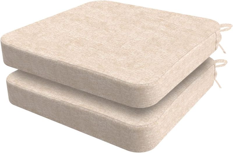 Photo 1 of AAAAAcessories Square Chair Cushions for Dining Chairs with Ties and Removable Cover, 2" Thick Dining Kitchen Chair Pads, Indoor Dining Room Chair Cushions, 16" x 16", Set of 2, Beige