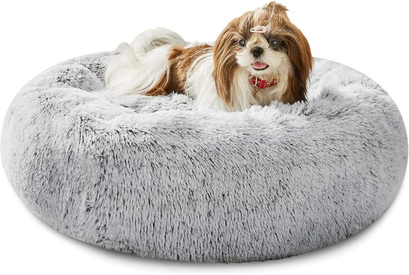 Photo 1 of Western Home Faux Fur Dog Bed & Cat Bed, Original Calming Dog Bed for Small Medium Large Pets, Anti Anxiety Donut Cuddler Round Warm Washable Cat Bed for Indoor Cats(27", Light Grey)