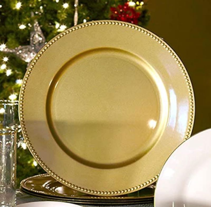Photo 1 of (Set of 5) 13 inch-Gold Charger Plates with Decorative Beaded Rim. The Perfect Finishing Touch for Holidays`Table Settings! Plates have Stylish Presentation Under Dinner Plates (5)