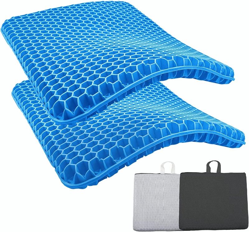 Photo 1 of 2 Pieces Gel Seat Cushion for Office Chair Car, Double Thick Cooling Egg Seat Cushion, Breathable Honeycomb, for Pressure Relief Back Tailbone Pain Wheelchair Desk Chair