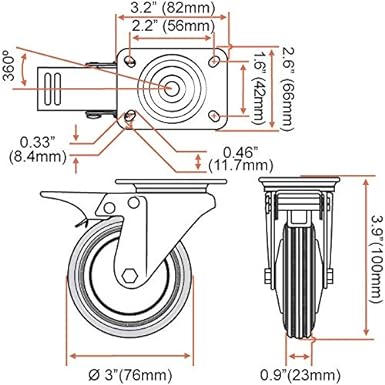 Photo 1 of Online Best Service  Quality 3" Swivel Caster Wheels w/Double Brake Non Skid No Mark 4 pack - w/ brake Black