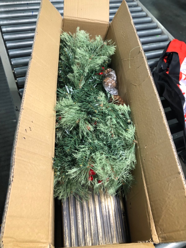 Photo 1 of Decoway 4ft Christmas Tree Pre-Lit Artificial Mini Christmas Tree with Gold Pot Base, Flocked Snow 70 Warm White Led Lights Pine Cones Red Berries, for Entrances, Home Decorations Holiday Decor