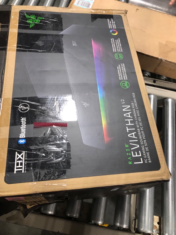 Photo 1 of Razer Leviathan V2: Multi-Driver PC Gaming Soundbar with Subwoofer & Base Station V2 Chroma: Chroma RGB Lighting - Non-Slip Rubber Base - Designed for Gaming Headsets - Classic Black Leviathan V2 Soundbar+ Base Station V2 Chroma