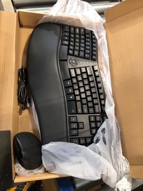 Photo 3 of MEETION Ergonomic Wireless Keyboard and Mouse, Ergo Keyboard with Vertical Mouse, Split Keyboard with Cushioned Wrist, Palm Rest, Natural Typing, Rechargeable, Full Size, Windows/Mac/Computer/Laptop