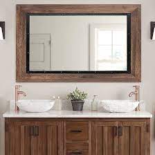 Photo 1 of YOSHOOT Rustic Wooden Framed Wall Mirror, Natural Wood Bathroom Vanity Mirror for Farmhouse Decor, Vertical or Horizontal Hanging 48"x30" 