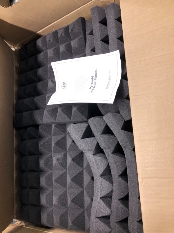 Photo 3 of 24 Pack-Pyramid Designed Acoustic Foam Panels, Sound Proof Foam Panels Black, High Density and Fire Resistant Acoustic Panels, Sound Panels, Studio Foam for Wall and Ceiling- Black Pyramid