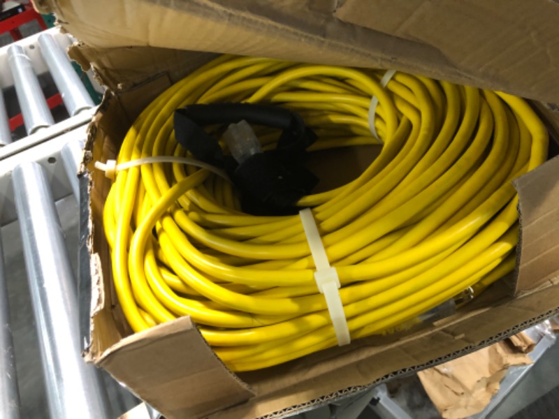 Photo 3 of 200 ft 12/3 Outdoor Extension Cord Waterproof Heavy Duty with Lighted End 12 Gauge 3 Prong, Flexible Cold-Resistant Long Power Cord Outside, 15Amp 1875W SJTW Yellow ETL Listed POWGRN 200FT 12/3 Yellow
