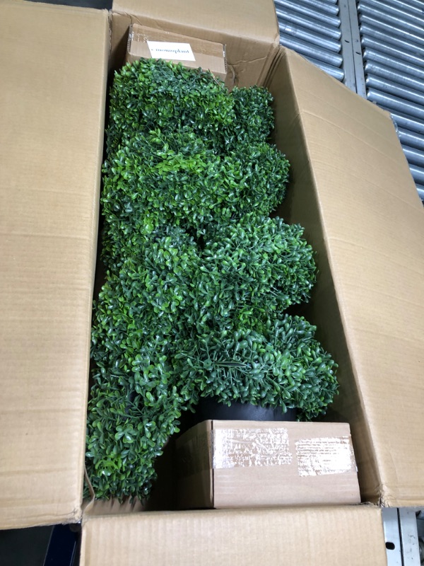 Photo 1 of 35 Inch Artificial Boxwood Topiary Tree Spiral Plants Fake Faux Plant Decor in Plastic Pot Green Indoor or Outdoor, Set of 2 35Inchs