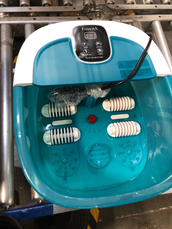Photo 1 of Foot Spa, ESARORA Foot Bath Massager with Heat, Bubbles, Pumice Stone, Medicine Box, Temperature Control, Red Light, Ergonomic Massage Rollers and Acupressure Massage Points, Soothe & Relax Tired Feet Lake Green