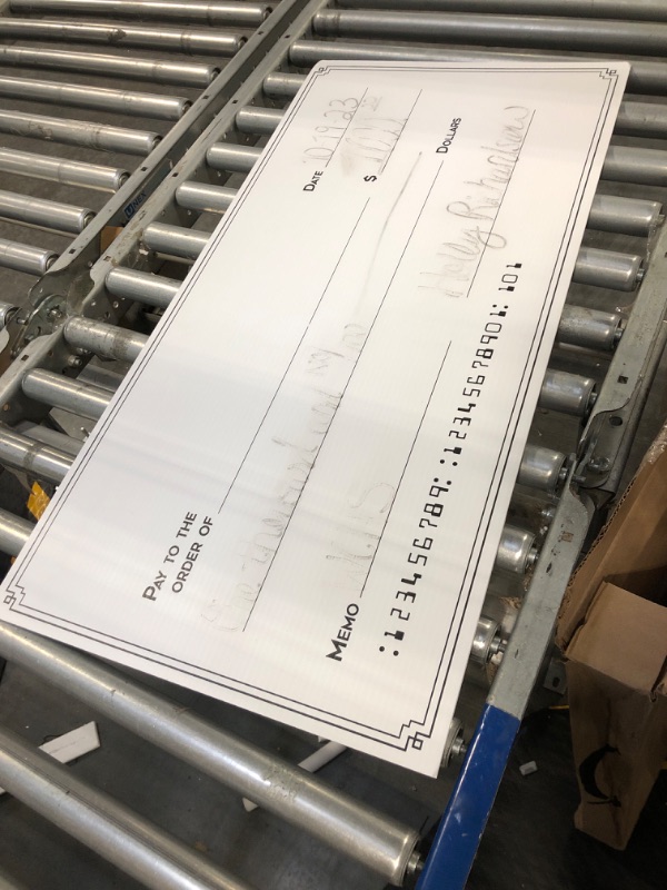 Photo 3 of Giant Fake Award Presentation Check - 16" x 32" - Large Novelty Endowment Check for Endowment, Donations, Fundraiser - Big Blank Oversized Raffle Sweepstakes Reward Winners Check Single Use - Design #1