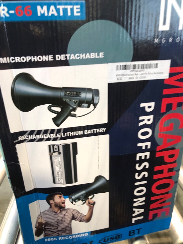 Photo 2 of MGROLX Bluetooth Megaphone Bullhorn, 50Watt Loud Speaker w/Rechargeable Battery, Built-in Siren and 260S Recording, USB/SD/AUX Input-for Outdoor, Police, Cheerleading(Matte Black)