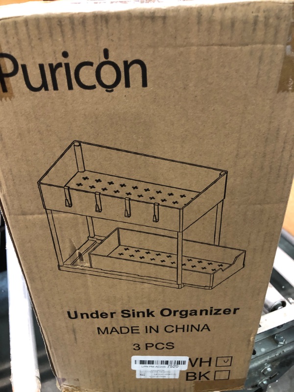 Photo 2 of 3 Pack Puricon Under Sink Organizer Pull Out Under Sink Storage, 2 Tier Multi-Purpose Sliding Under the Sink Organizer Bathroom Kitchen Sink Organizer Under Cabinet Shelf for Cleaning Supplies -White 3 White