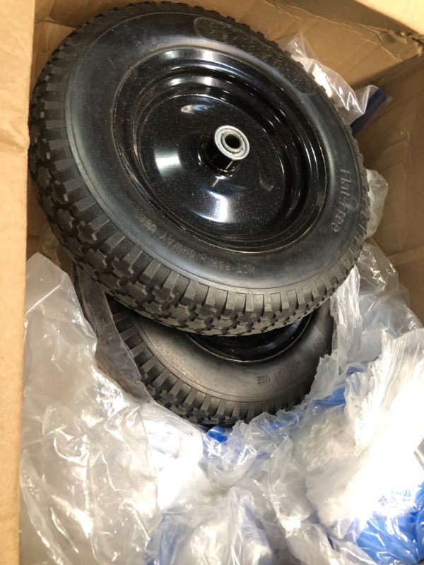 Photo 3 of (2-PACK) 4.80/4.00-8" Flat Free Tire and Wheel - Universal Fit 14.5" Solid Wheelbarrow Tires with 3" Hub and 5/8" Bearings – Extra Adapter kit includes 3/4" Ball Bearings, 1" and 1/2" Nylon Spacers 2 14.5"(Flat Free Tire?