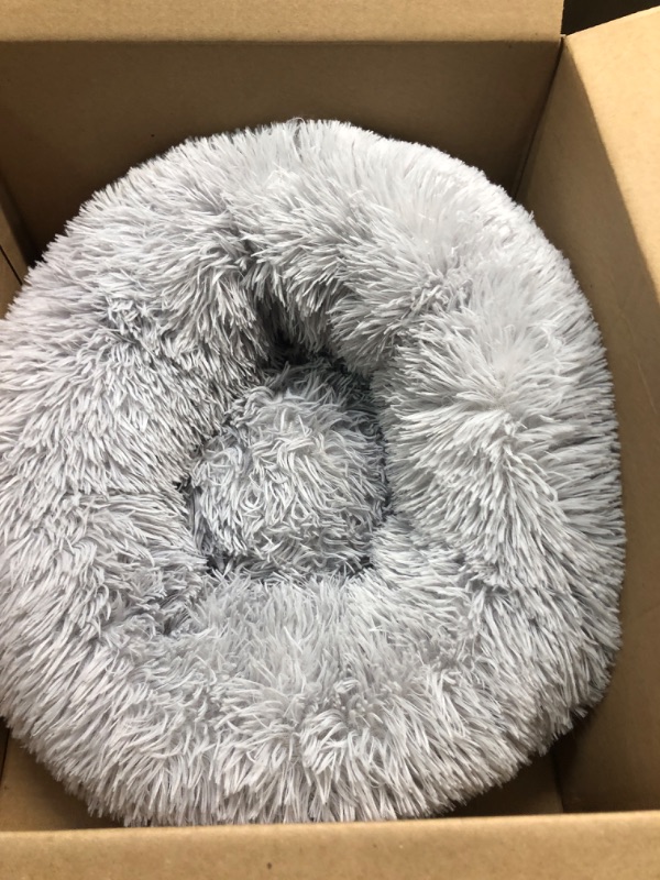 Photo 3 of Aalklia Cat Bed Calming Soft Indoor,Washable,Anti-Slip Bottom,Cozy Plush Anti-Anxiety Fluffy Cuddler,23.6",Grey D23.6''(Up to 25lb.) Grey