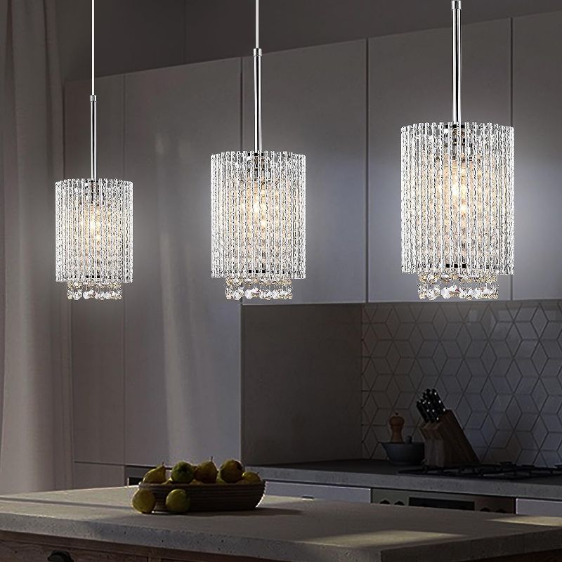 Photo 1 of 3 Pendant Lights Farmhouse Light Fixtures Kitchen Island Lighting Crystal Hanging Lamp Modern Pendants Ceiling Lamps,for Dinning Room Bedroom Hallway Bar (E26 Base) Silver*3