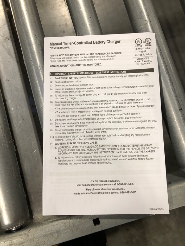 Photo 3 of Schumacher SC1445 250/50/25/10 Amp Manual Wheel Charger with Engine Start & SC1355 Fully Automatic Battery Maintainer - 1.5 Amp, 6/12V - for Car, Power Sport, or Marine Batteries Charger + Battery Maintainer