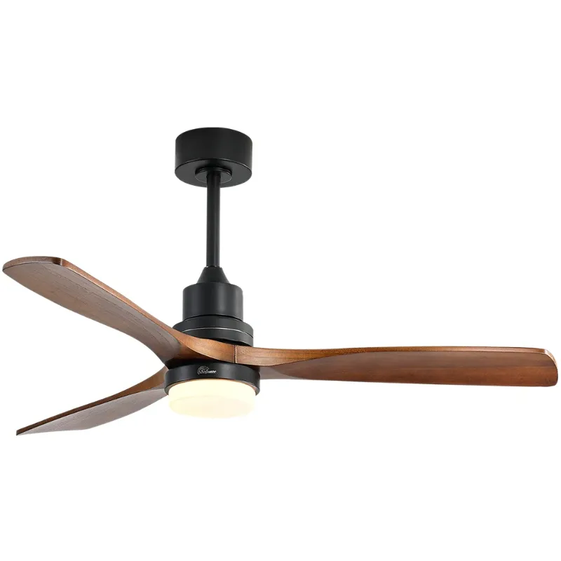 Photo 1 of 52 inch Indoor and Outdoor Downrod Solid Wood Ceiling Fan with Remote,Integrated Light Optional - With Integrated Light - Black with Brown Blades