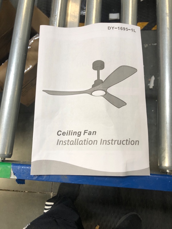 Photo 2 of 52 inch Indoor and Outdoor Downrod Solid Wood Ceiling Fan with Remote,Integrated Light Optional - With Integrated Light - Black with Brown Blades