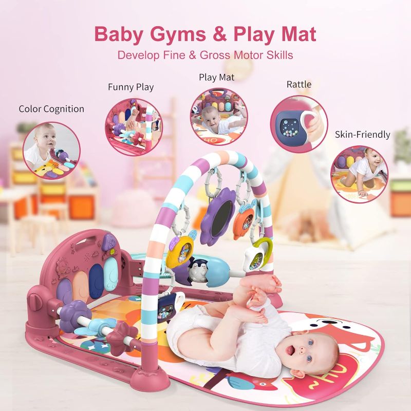 Photo 1 of Baby Play Mat Baby Gym,Funny Play Piano Tummy Time Baby Activity Gym Mat with 5 Infant Learning Sensory Baby Toys, Music and Lights Boy & Girl Gifts for Newborn Baby 0 to 3 6 9 12 Months (New Pink)