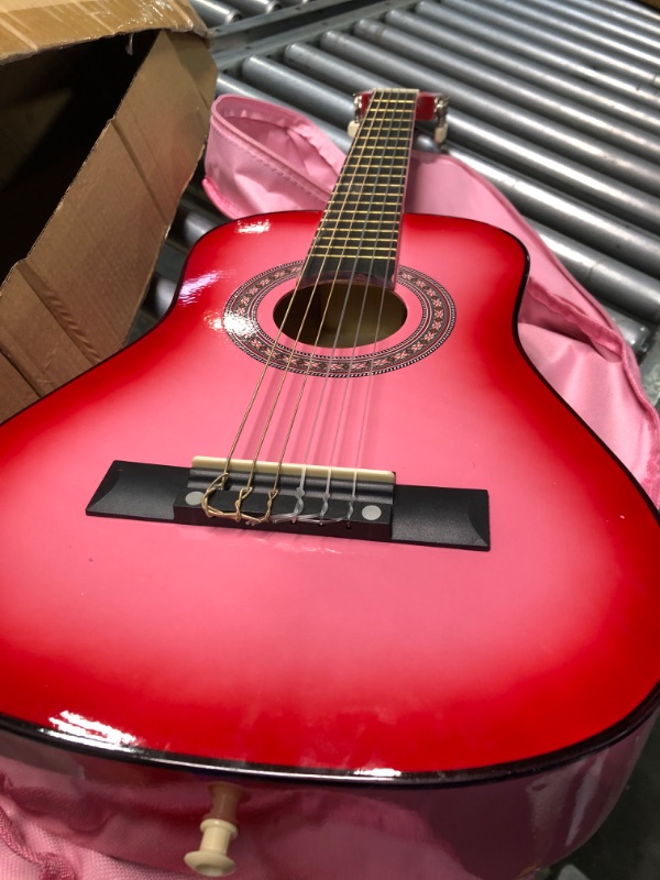 Photo 3 of 30" Wood Guitar with Case and Accessories for Kids/Girls/Boys/Beginners (Pink Gradient) Right Handed Pink Gradient