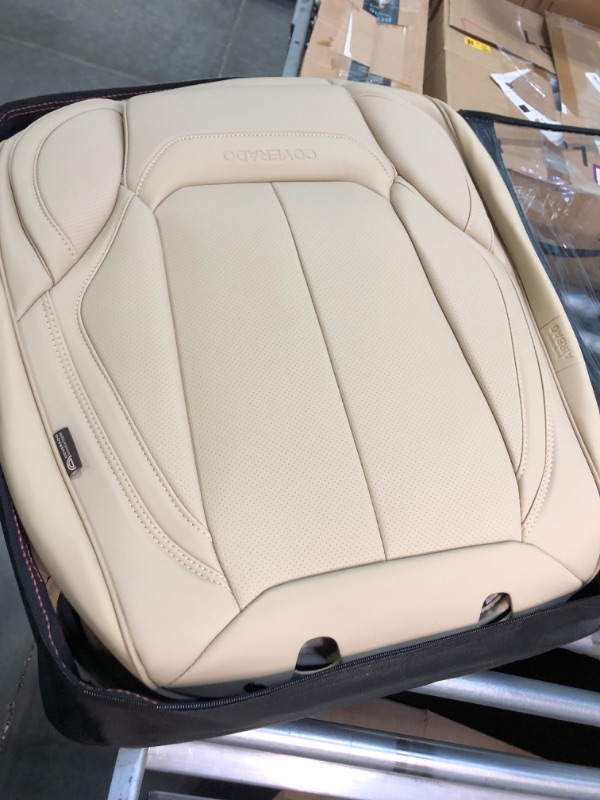 Photo 5 of Coverado Universal Seat Covers Full Set, Waterproof Nappa Leather Car Seat Covers with Head Pillow, Universal Auto Protectors Fit for Most Sedans SUV Pick-up Truck, Beige