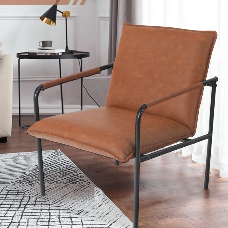 Photo 2 of ALPHA HOME Accent Chair Sofa Chair Lounge Chair with Metal Leg for Home Office Study Living Room Vanity Bedroom,Brown
