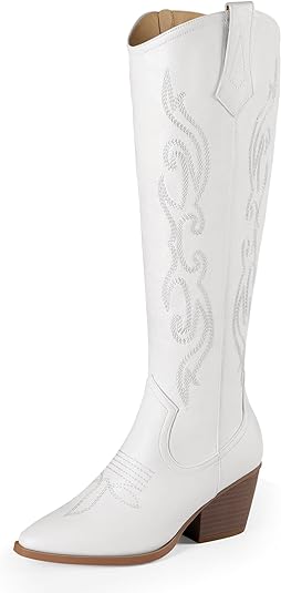 Photo 1 of ANJOUFEMME Western Women's Cowboy Cowgirl Boots,Embroidered Round-toe Boots

