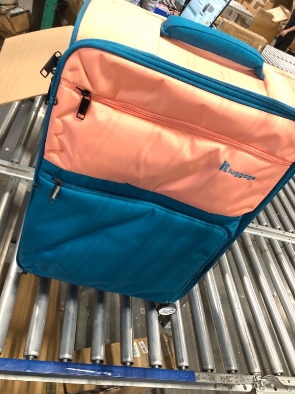 Photo 2 of it luggage Duo-Tone 27" Softside Checked 8 Wheel Spinner, Peach/Sea Teal