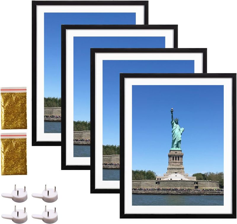 Photo 1 of 4 Pack 12x16 Picture Frame Wood Diamond Painting Frames 30x40cm Diamond Art Frame Display 10x14 in/ 25x35cm with Mat or 12x16 in/ 30x40 cm Without Mat Photo Gallery Frame Set for Wall Hanging - Black