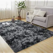 Photo 1 of 4x6 Shag Area Rug for Living Room, Tie-Dyed Dark Grey Soft Fuzzy Plush Indoor Carpets for Bedroom, Non Skid Fluffy Faux Fur Rug for Nursery Kids Boys Girls Room